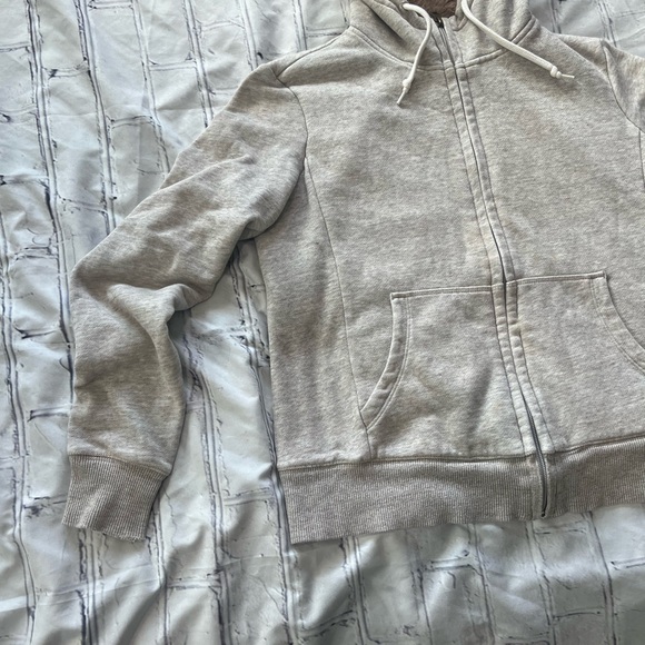 Uniqlo Sherpa Lined Zip Hoodie Heather Gray Women’s XS Faux Fur Fleece Jacket - Picture 8 of 13